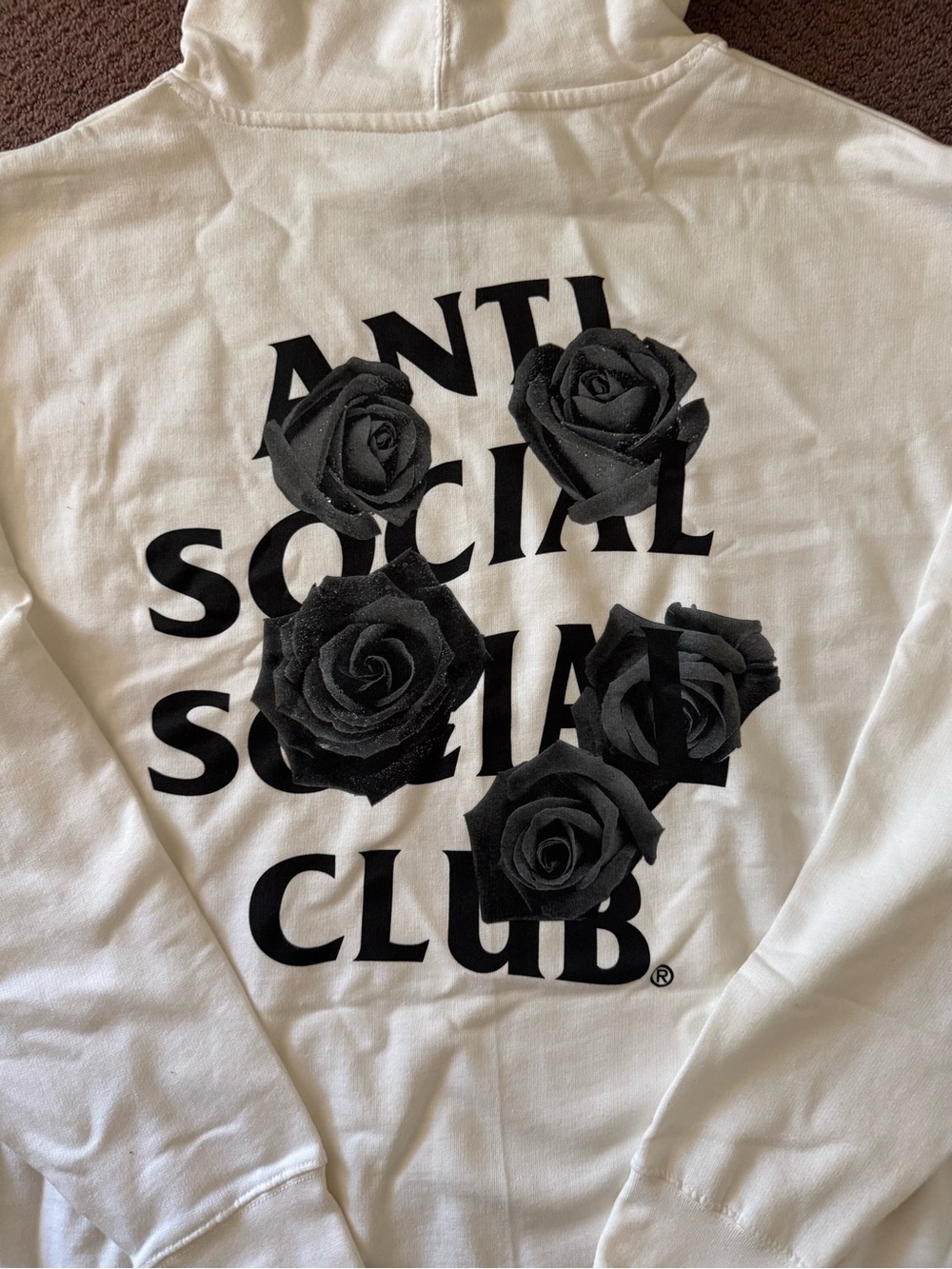Anti Social Social Club White Hoodie with Black Rose Graphic Accents
